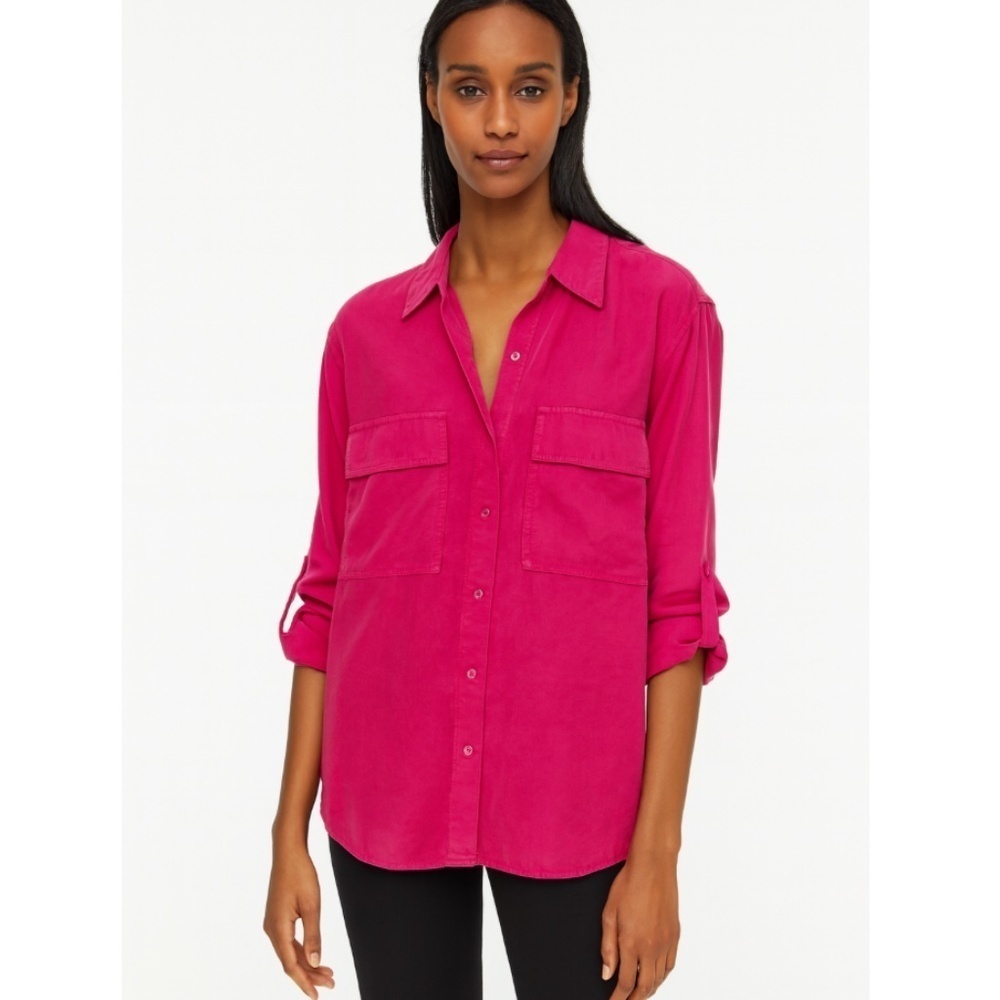 Aritizia Babaton Long Sleeve Button-Up Utility Shirt Bright Pink Size Medium